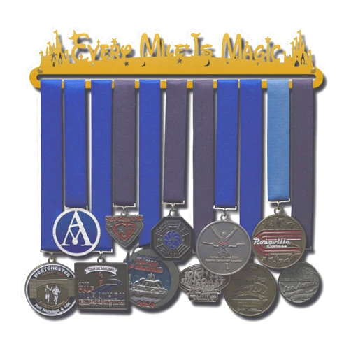 Allied Medal Hangers – Every Mile is Magic - Gold Powder Coat - (12” Wide with 1 Hang bar) - Medal Hanger Holder Display Rack