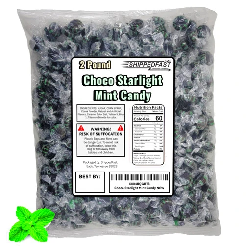 Shippedfast Choco Starlight Mint Candies. (2 Pound Bag) Minty Flavor. Individually Twist Wrapped. 32oz.