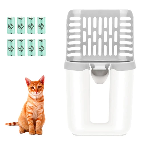 HEOIZI Cat Litter Scooper with Bags,Cat Box Scooper with Bags, Cat Scooper with Extra 135 Litter Waste Bags, Kitty Litter Scoop and Bucket,Poop Scooper Cat Litter with Holder,Cat Box Scoop