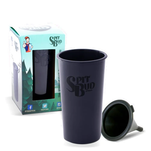 Spit Bud Original Black The Ultimate Spittoon for Chew - Portable Dip & Snuff Cup with Lid, Pop Tab, Spill-Proof Funnel - Fit in Cup Holders - Holds 8oz - Made in USA