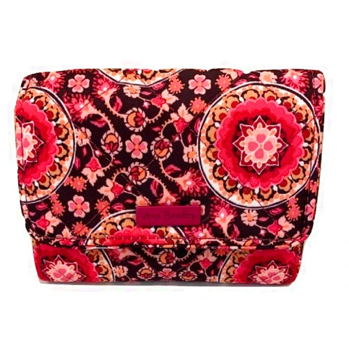 Vera Bradley Iconic RFID Riley Compact Wallet in Raspberry Medallion Performance Twill