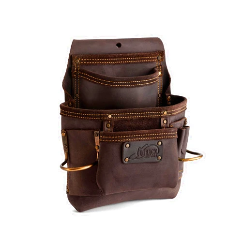 OX Tools Oil Tanned Leather Tool Pouch - 4 Pocket Dual Hammer Holder Pouch - Work Belt Compatible Tool Bag - Heavy Duty Top Grain Leather Tool Bag for Carpenters - Double Stitched Tool Bag OX-P263701D