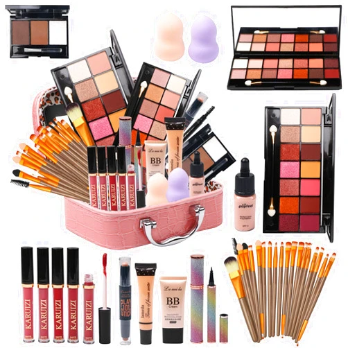 MTDXILTAI All in One Makeup Kit for Makeup storage bag 2X14 Colors Eyeshadow Palette Liquid Foundation Eyeliner Pencils Contouring Stick Lip Gloss Eyebrow Pencils 20Pcs Makeup Brushes etc For Women Girls Teens (Pink)