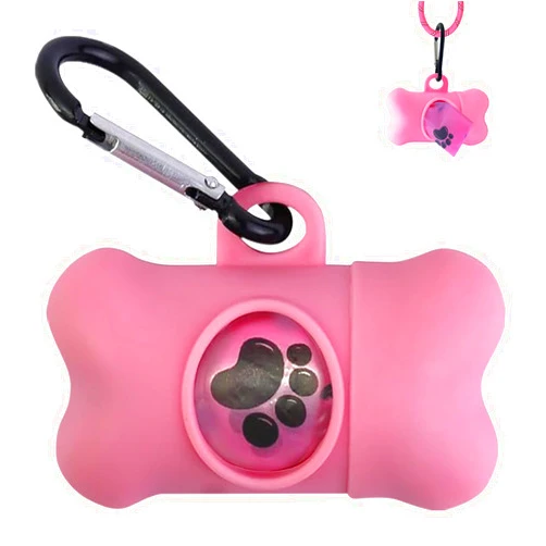 HaoDeng Dog Poop Bags Dispenser with Carabiner Clip, Doggy Poop Bag Holders for Leashes Include 1 Roll (15 Bags) Leak-Proof Large Lavender Scented Doggie Pet Waste Bags, Dog Accessories Girl, Pink