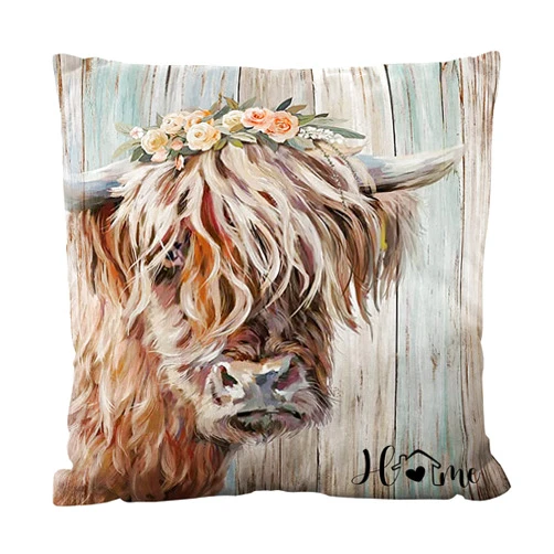 TopXmai Highland Cow Art Throw Pillow Cover Decor Vintage Country Farmhouse Art for Gifts and Home Decor Throw Pillow Cover 18x18 Inches Farmhouse Throw Pillow Cover
