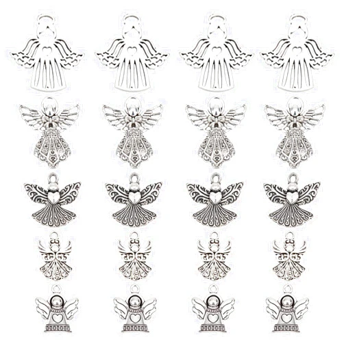 SUNNYCLUE 1 Box 50Pcs 5 Style Guardian Angel Charms Angel Wing Charms Bless Lucky Charm Fairy Wing Tibet Style Alloy Fairy Charm for Jewelry Making Charms DIY Craft Bracelets Necklace Earrings Women