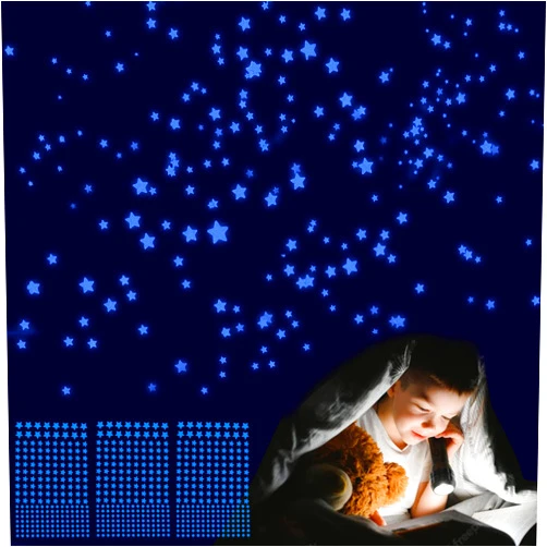 Minmex Glow in The Dark Stickers - 633PCS Self-Adhesive Star Shaped Stickers 3D Fluorescent Stickers for Nursery Bedroom Living Room DIY Decoration blue
