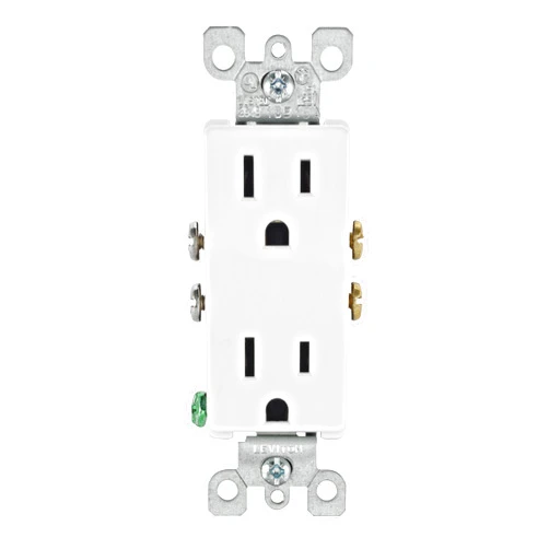 Leviton 5325-WMP 15 Amp, 125 Volt, Decora Duplex Receptacle, Residential Grade, Grounding, 10-Pack, White