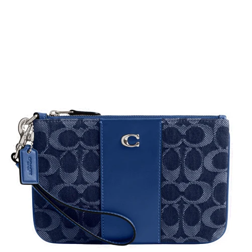 COACH Women's Essential Small Wristlet in Signature Denim, Deep Blue Multi, One Size
