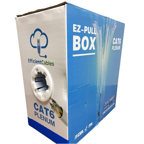Efficient Cables CAT6 Plenum 1000FT 550MHz 23AWG Solid Network Cable UTP Bulk Blue