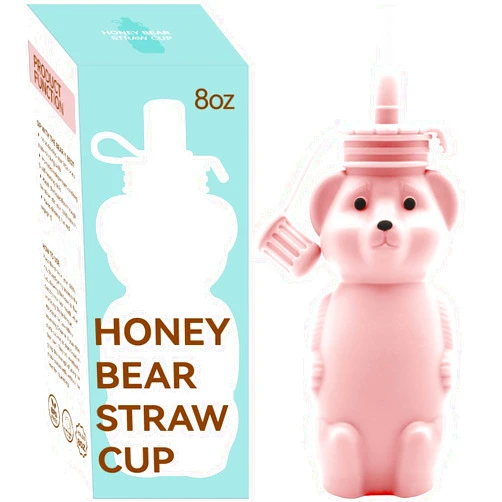 Mootikar Honey Bear Silicone Straw Cup, Babies Water Drinking Cup, 8-Ounce Therapy Sippy Bottles for Speech and Feeding Training, BPA Free & Dishwasher Safe (PINK)
