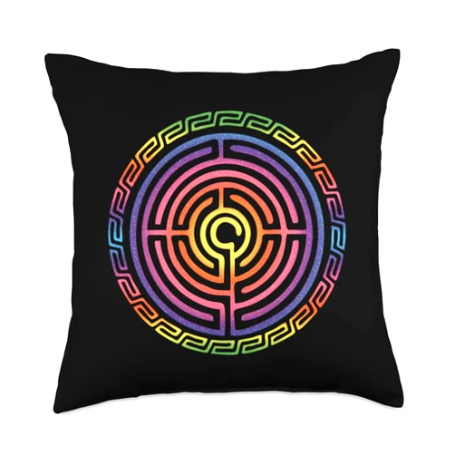 SPIRITUAL SIGNS AND SYMBOLS by yuma Maze, Protection Symbol, Magic, Indians, Mythology, Circle Throw Pillow, 18x18, Multicolor