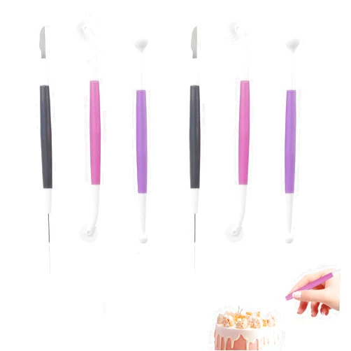 YAFIYGI 6 Pcs Fondant Tools Set for Professionals Cake Decorating Kit with Standard Ball Tool Quilting Stitching Tool and Cutting Blade Pick Tool for Cake Flower Sculpture Pottery Gum Paste, 18cm