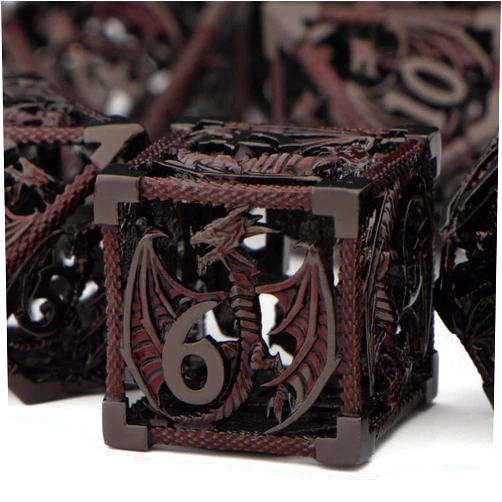 KERWELLSI Metal Hollow DND Dice Set with Box, 7 Piece Dungeons and Dragons Dice Set D&D, Red RPG Role Playing Dice, Polyhedral D and D Dice Set D20 D12 D10 D8 D6 D4