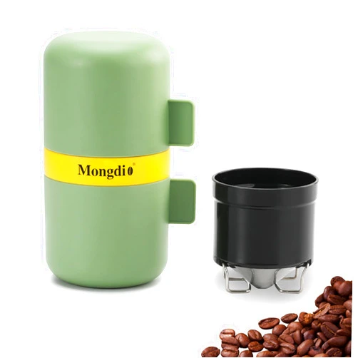 Mongdio Portable Coffee Maker for Travel With Manual Grinder,Permanent Stainless Steel Coffee Drip Filter, Adjustable Manual Grind Settings with 2 Cups, Great for Camping, Hunting, Outdoor - Green