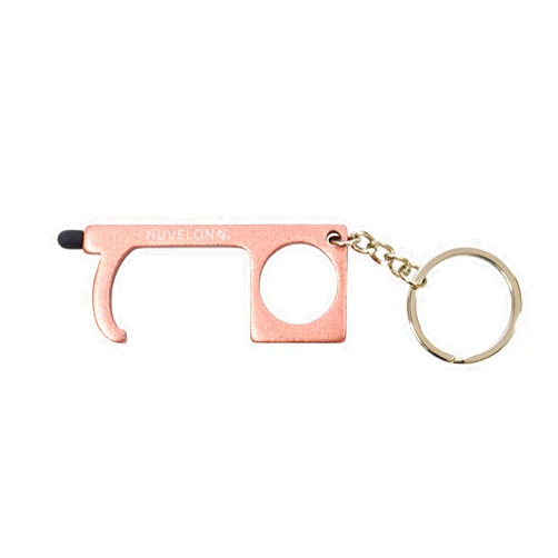 NUVELON No Touch Door Opener Tool with Stylus Tip, Multi-Functional, Metal Tool with Keychain - Rose Gold