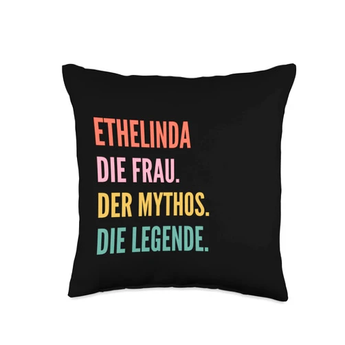 Lustige Namensentwürfe für Frauen Funny German First Name Design-Ethelinda Throw Pillow, 16x16, Multicolor