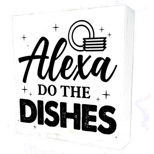 Yigaue Humor Kitchen Wooden Box Sign with Saying Desk Decor 5 x 5 Inch Alexa Do the Dishes Box Sign Wood Plaque Block Sign Rustic Home Restaurant Dining Room Decor