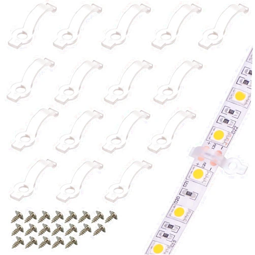 VIPMOON 100pcs Led Light Strip Mounting Clips 8mm Wide Strip Light Mounting Brackets Led Light Holder Fixing Clips for IP65 Waterproof 3528 2835 LED Strip Light, 100pcs Screws Included