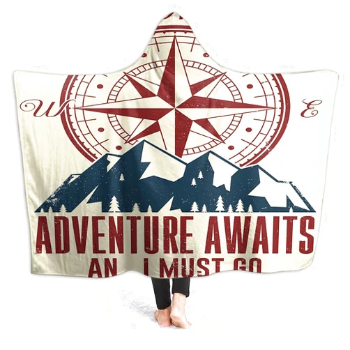 Moslion Adventure Awaits Hooded Blanket Mountain Vintage American Compass Inspirational Quote Forest Park 40x50 Inch Wearable Blanket Hoodie Soft Warm Comfy Plush Hooded Blanket for Boys Girls 50*40 A05