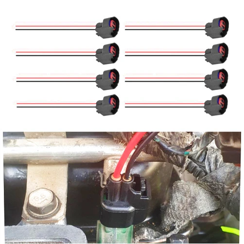 BEYPOVK 8 PCS Fuel Injector Connector, EV6 EV14 Fuel Injector Pigtail Connector Wiring Harness Set of 8, Automotive Accessories EV2 Fuel Injector Socket Plug Compatible with Dodge, Ford, Chevrolet