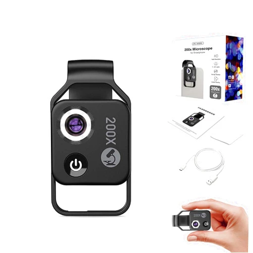 NGMSLPM Nano Zoom 200x for iPhone, Nano Zoom, Nanozoom 200x Magnification Zoom, Nanosight x200, Nanozoom for iPhone, Zoom Lens for iPhone, with LED Light/Universal Clip (Black)