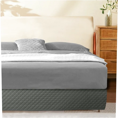 Marquess Quilted Bed Skirt 15 inch Drop Fancy Collection Easy Fit Thick Wrap Around Bed Skirt King Size Grey Bed Skirt- Ultra Soft, Fade and Wrinkle Resistant Box Spring Cover(Grey Fish Scale, King)