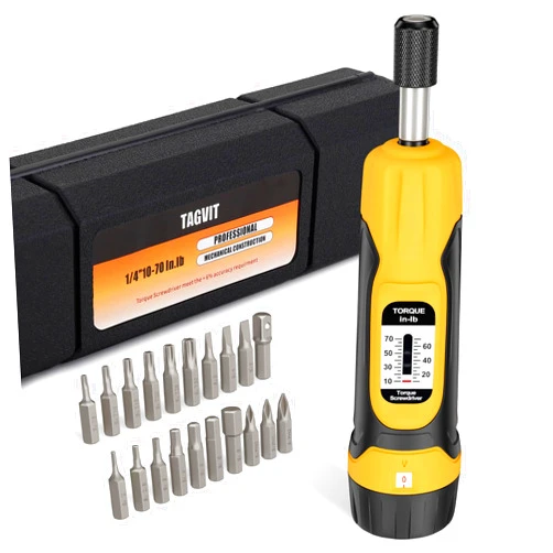 TAGVIT 1/4” Drive Torque Screwdriver Wrench, 10-70 in-lbs Torque Wrench Screwdriver Set with 20 S2 Bits and Case for Tools, Bike Repairing and Mounting