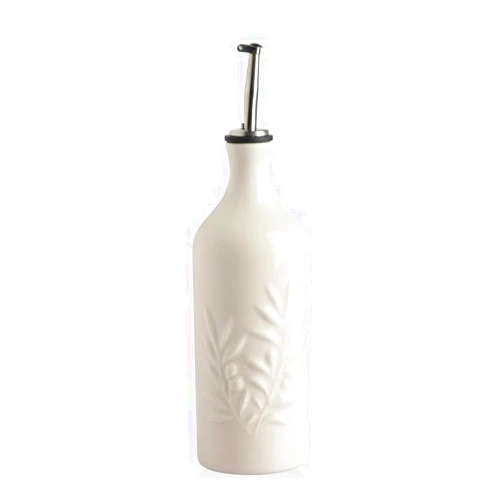 Sweejar Ceramic Olive Oil Dispenser Bottle, 20 Oz Relief Opaque Oil Cruet Protects Oil To Reduce Oxidation, Suitable for Storage Oil, Vinegar, Soy Sauce, Coffee Syrup, Liquids, Set of 1 (Beige)