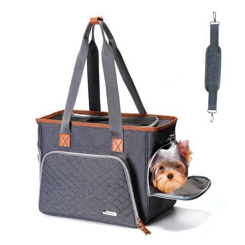BABEYER Small Dog Purse Carrier, Cat Carrier Purse for Girls Womens Shopping, Traveling, Walking with Cats Puppies Up to 12 Lbs, Airline Approved, Grey