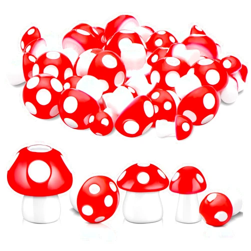 Skylety 50 Pieces Cute Tiny Mushrooms Mini Miniature Figurines Garden Mushrooms Ornaments Model Garden Miniature Plant Statue Landscape DIY Bonsai Craft for Home Decoration Supplies (Red)