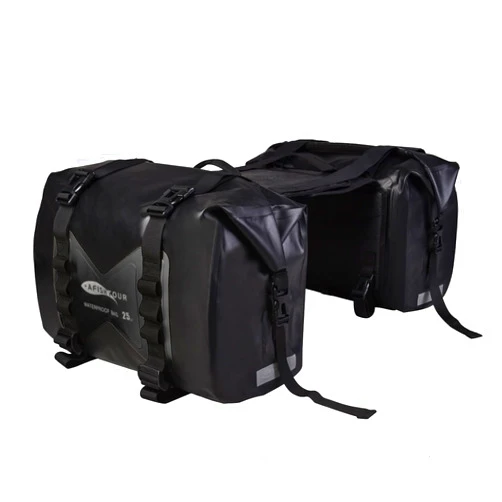 AFISHTOUR Waterproof Motorcycle Saddlebags - 50L Motorcycle Luggage Bags for Motorbike Travel - Motorcycle Panniers Bags - Detachable Bag for Scooter, Honda, Suzuki, Yamaha (Black, 2 Pack)