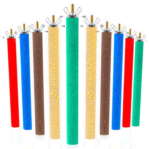 Deekin 10 Pieces Bird Perch Stand Parrot Stand Paw Grinding Stick Parrot Perch Rough Surfaced Bird Cage Stand Colorful Wooden Parakeet Perch Toys for Cockatiels Cage Accessories