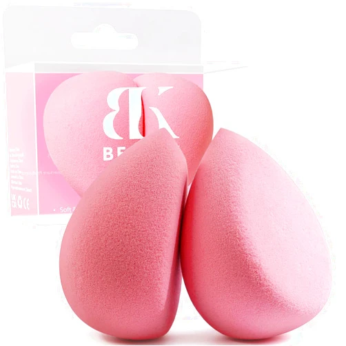 BEAKEY Flat Duo Patented Makeup Sponge Set of 2, Latex Free Pink Beauty Sponge for Foundation and Powder Application, Soft Blending Sponges, Large Flat Design, BeautyTools for Makeup Lovers