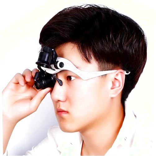 Suuim Magnifier with LED Light, Double Eye Head Wearing Magnifying Glasses, Loupe for Jeweler Watch Clock Repair, 10X 15X 20X 25X Magnifications