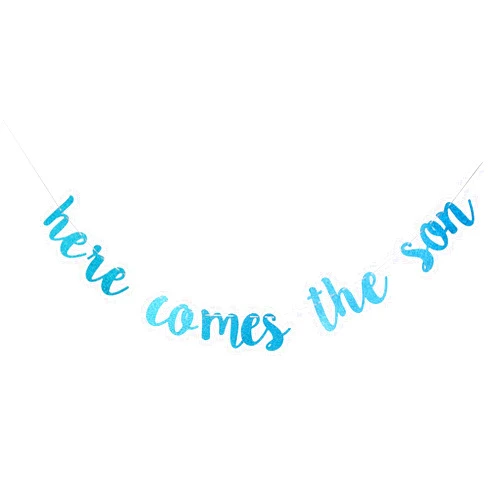 XSHANG Here Comes the Son Gifts Banner- Boy Blue Glittery Welcome Little Man Baby Boy Shower Party Decor,Gender Reveal Party,Happy 1st Birthday Themes Party Supplies