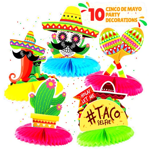 Joyousa Mexican Table Centerpiece Set - 10 Pack - Cinco de Mayo Party Decorations Fiesta Party Decorations Supplies Favors Decor - Mexican Themed Party Decorations Accessories