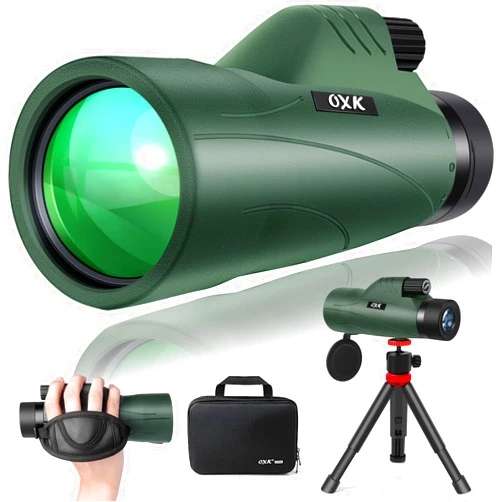 OXK Optics 12x56 High Power Monocular Telescope with Tripod Bag, Lightweight Monoculars for Adults with BAK4 Prism & FMC Lens, Suitable for Bird Watching Camping - Green 【No Adapter】