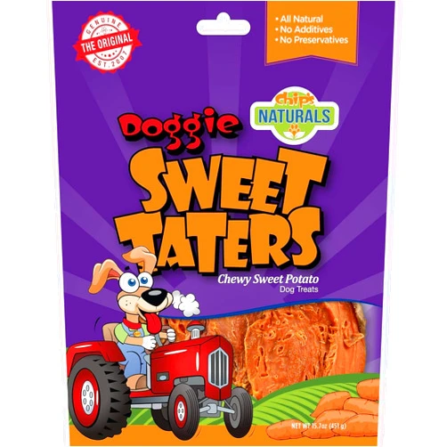 Chip's Naturals Doggie Sweet Taters, 15.7 oz – Natural Dehydrated Sweet Potato Chips for Dogs, Single Ingredient Dog Training Treats, Grain Free Gluten Free Puppy Treats