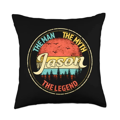 Visit Our Legendary Store With Custom Name Apparel Jason The Man The Myth The Legend Men Personalized Name Throw Pillow, 18x18, Multicolor