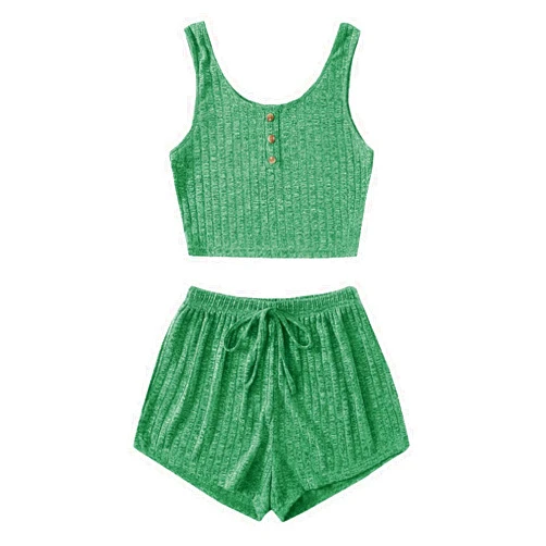 SOLY HUX Women's Button Front Ribbed Knit Tank Top and Shorts Pajama Set Sleepwear Lounge Sets