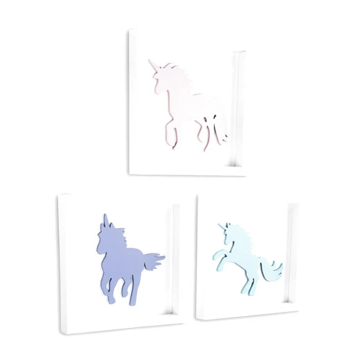 Tide and Tales TideAndTales Unicorn Wall Decor (Set of 3) 3D Framed Unicorn Bedroom Decor for Girls, Pastel Girls Room Decorations, White Wood Nursery Decorations Wall Art, Gift-Boxed