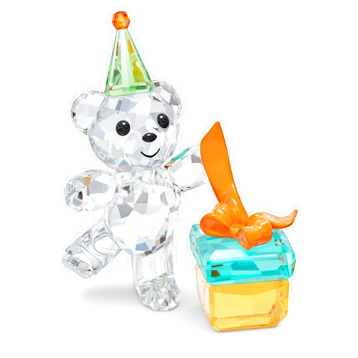 SWAROVSKI Kris Bears Best Wishes Figurine, Clear Crystal with Green, Orange, Blue, and Yellow Accents, Part of The Kris Bearss Collection