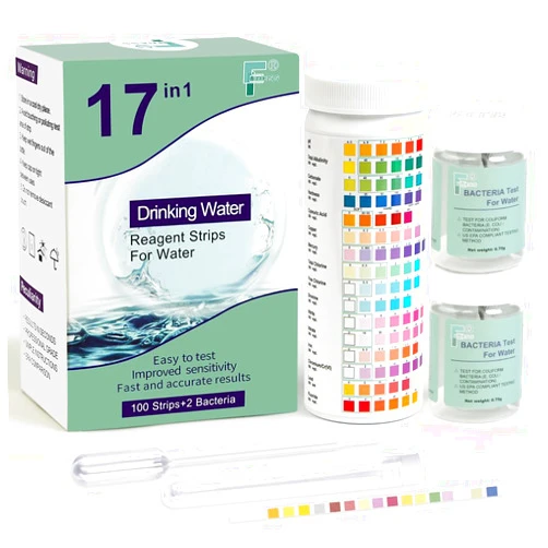 FUNESS 17 in 1 Drinking Water Test Kit for Home Well Water Testing Kit 100 Water Test Strips for Tap Water Quality Test Kit for pH Hardness Iron Free Chlorine and More +2 Bottles E.coli Tests