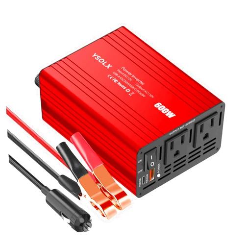 YSOLX 600W Power Inverter 12V to 110V, DC to AC Car Inverter with 65W USB-C/USB-Fast Charging(24W)/Dual AC Outlet,Fast Car Charger Adapter for Phone/Laptop/Road Trip/Camping(updated)