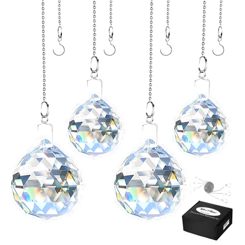 MerryNine 4 Pack Clear TOP K9 Crystal Prism Ball Pendant kit Sun Shine Catcher Rainbow Pendants Maker, Hanging Crystals Prisms with Beautiful Chain (30mm/40mm Mix)