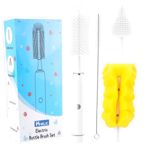 HHELIC Electric Baby Bottle Brush Set with Rechargeable Electric Bottle Brush Cleaner and Silicone Bottle Brushes and Straw Brush Cleaner,Waterproof Travel Bottle Brush,Magnetic Suction Charging 1800mAh
