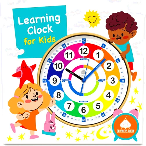 da Vinci's Room 12 Inch Silent Analog Telling Time Teaching Clock for Kids, Wall Clock for Kids Learning to Tell Time for Classroom, Wall, Bedroom, Playroom, Homeschool