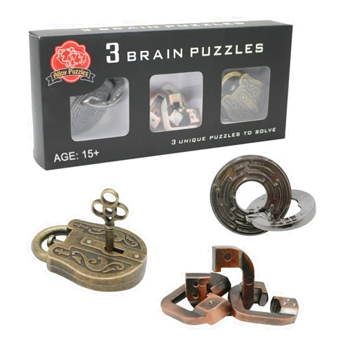 GkGk Brain Teaser Puzzles, 3 in 1 Metal Disentanglement Unlock Puzzle Set for Adults and Teenagers (Classic Edition)