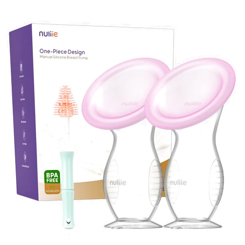 Nuliie 2PCS Silicone Manual Breast Pump with Leak-Proof Lid & Suction Cup, 4oz/120ml BPA-Free, Wearable Hand Pump Breastmilk, Breast Milk Collectors for Breastfeeding Essentials